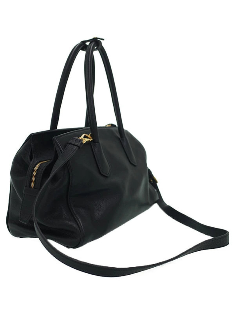 Prada Daino Bag Double Vitello Tote Handle Black Leather
